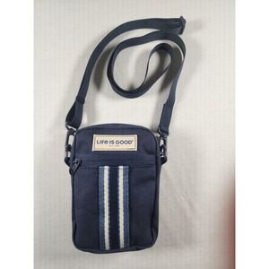 Life Is Good Mini Crossbody Unisex Camera Phone Blue Canvas  Compact Travel Bag